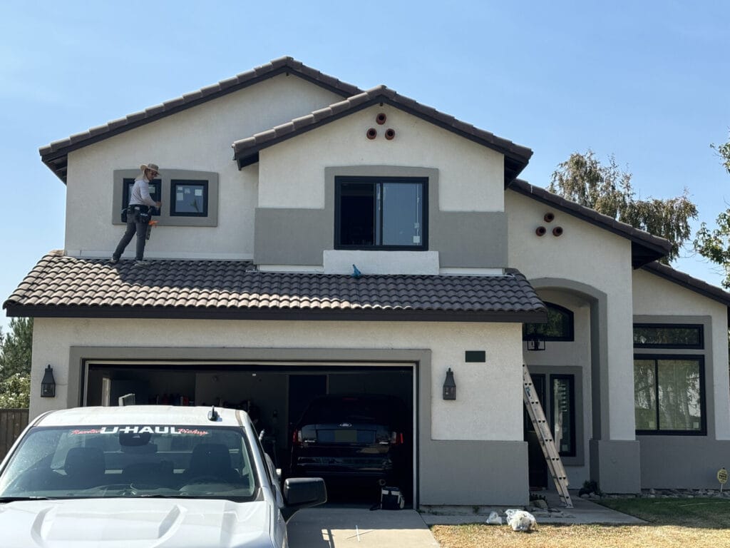 two-story house with energy-efficient windows with black vinyl frames in Rancho Cucamonga
